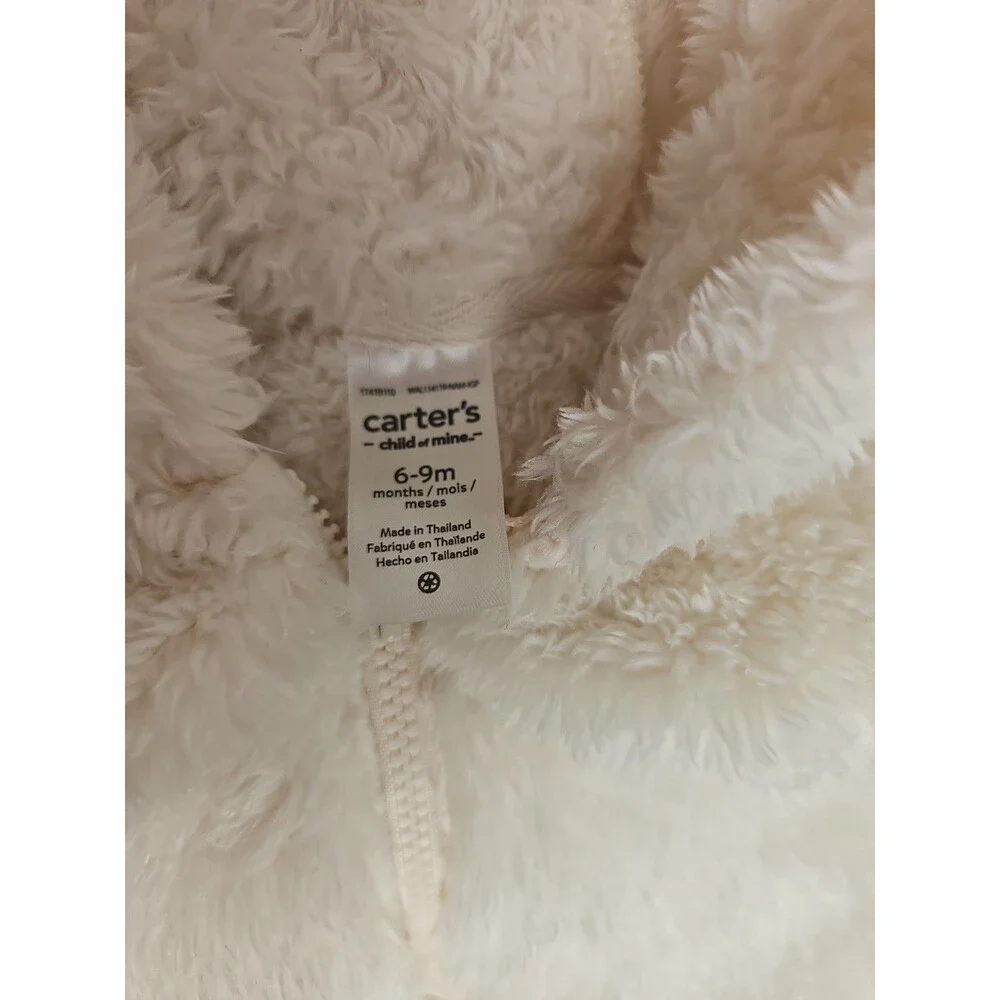 Carter's Child of Mine Baby White Plush Hooded Faux Fur Vest 6-9 Months